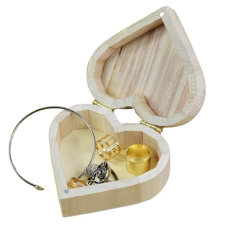Biżuteria Box Wood Love Heart Shape DIY Craft Storage Box Art Decor Dzieci Kid Baby Drewniane Rzemiosła Zabawki
