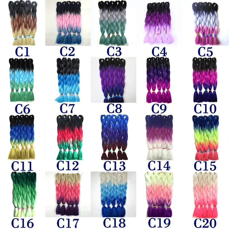 Fri frakt Partihandel Ombre Synthetic Kanekalon Three Tone Braiding Hair Extensions Xpression Jumbo Box Flätor Hår 24 tum 100g/styck