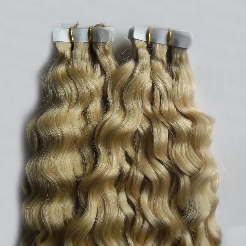 613 BLEACH blondtejp i ingen Remy Human Hair Lime Extension 100g Mongolian Kinky Curly Hair set Skin Weft Hair1761885