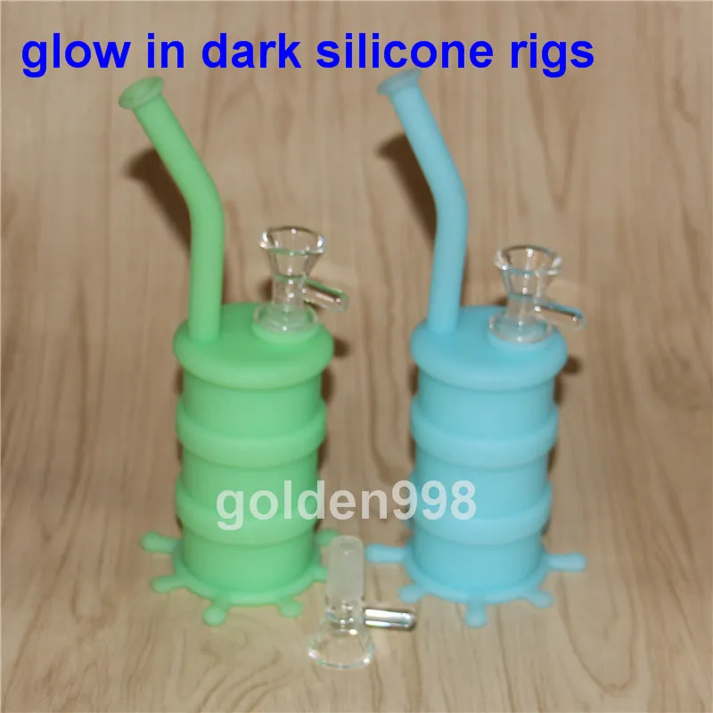 Glow in dark silicone bong Silicon dab rig avec accessoires en verre, bongs en silicone anti-adhésifs, récipients en cire de silicone pour la livraison gratuite