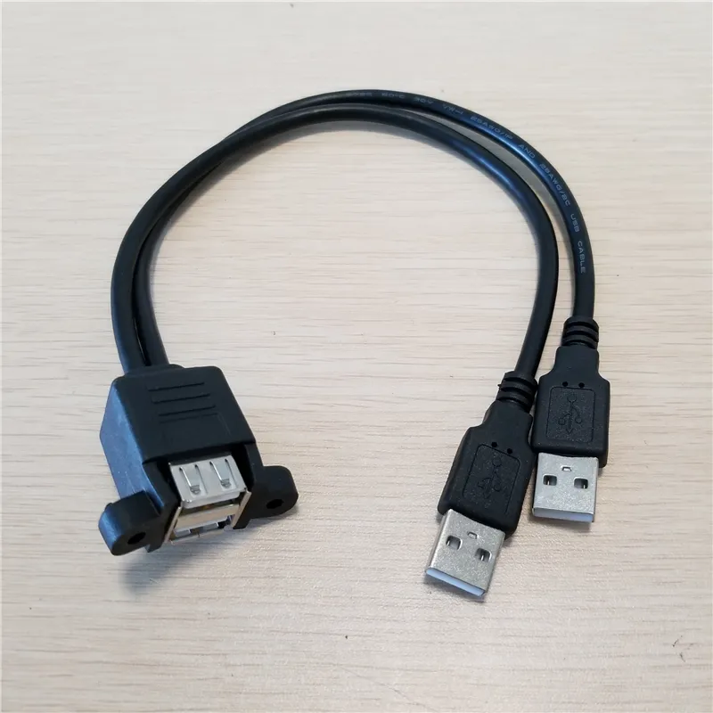 듀얼 USB 2.0 타입 A 암컷 to 스플리터 USB 나사가있는 수컷 어댑터 데이터 확장 케이블 25cm 섀시 배프에 고정 할 수 있습니다.