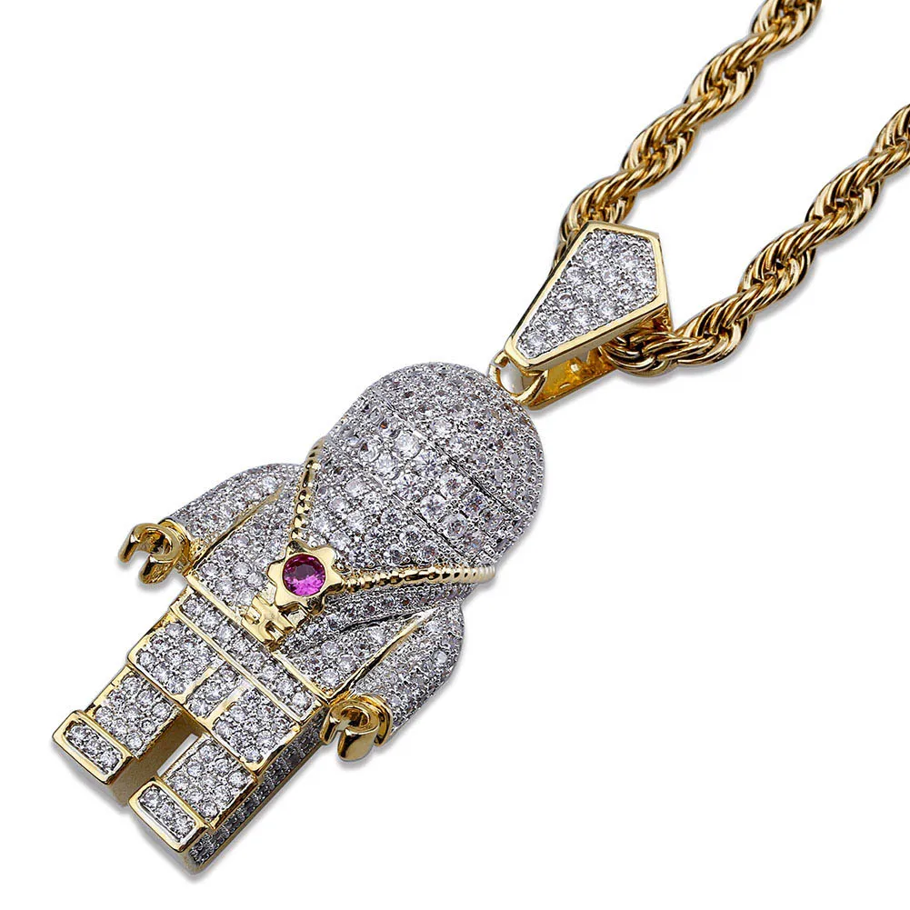 Hip Hop Street Fashion Gold Silver Färgpläterad Spaceman Halsband Micro Pave Zircon Iced Out Astronaut Pendant Halsband för män