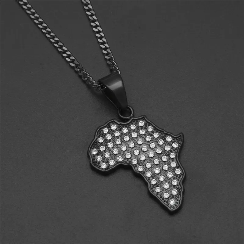 Cool Men Hip Hop Necklace Stainless Steel Black Gun Gold Plated CZ Africa Map Pendant Necklace for Men Women NL5639638423