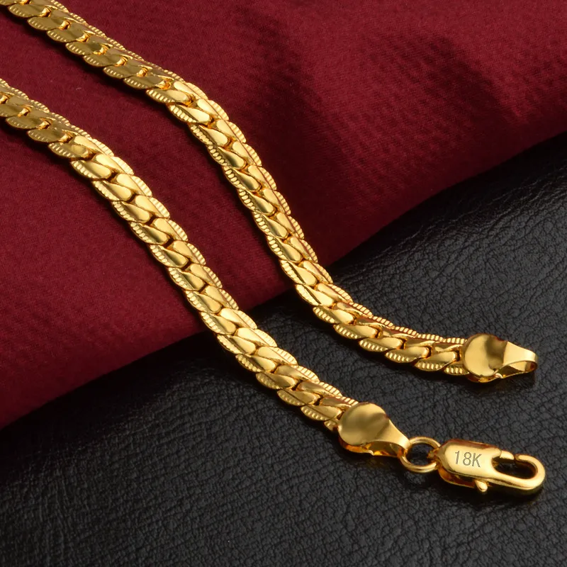 Commercio all'ingrosso 18 carati oro reale placcato 5 mm catena del serpente collana lunghezza 50 cm moda gioielli da uomo di buona qualità spedizione gratuita 10 pz / lotto