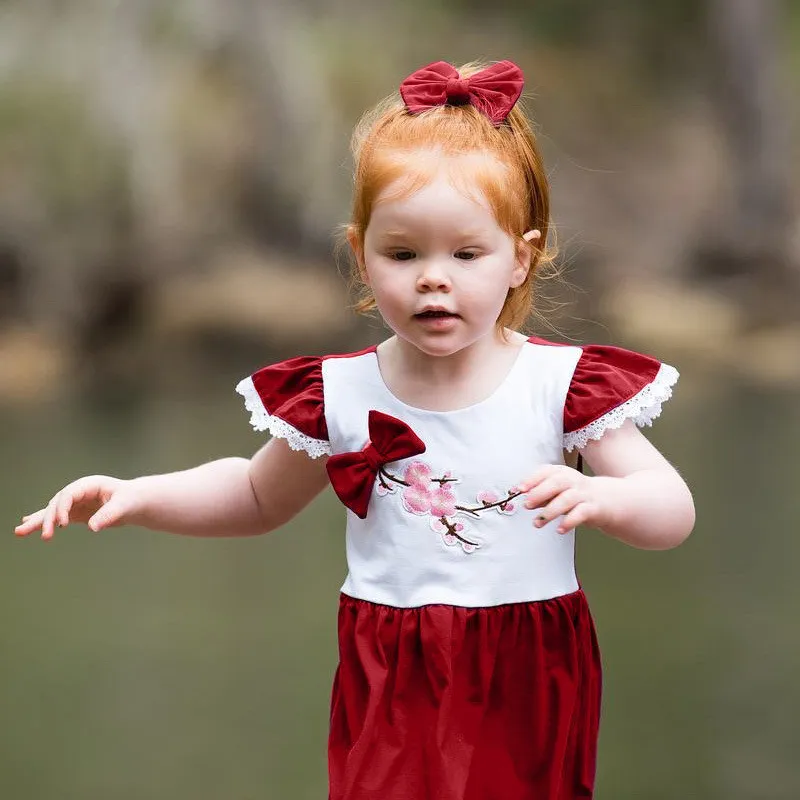 Детская одежда новорожденных девочек платья 2019 Новое Лето рукавов One Piece кружева вышивка 3D цветок платье Lovey бантом рябить дети платье