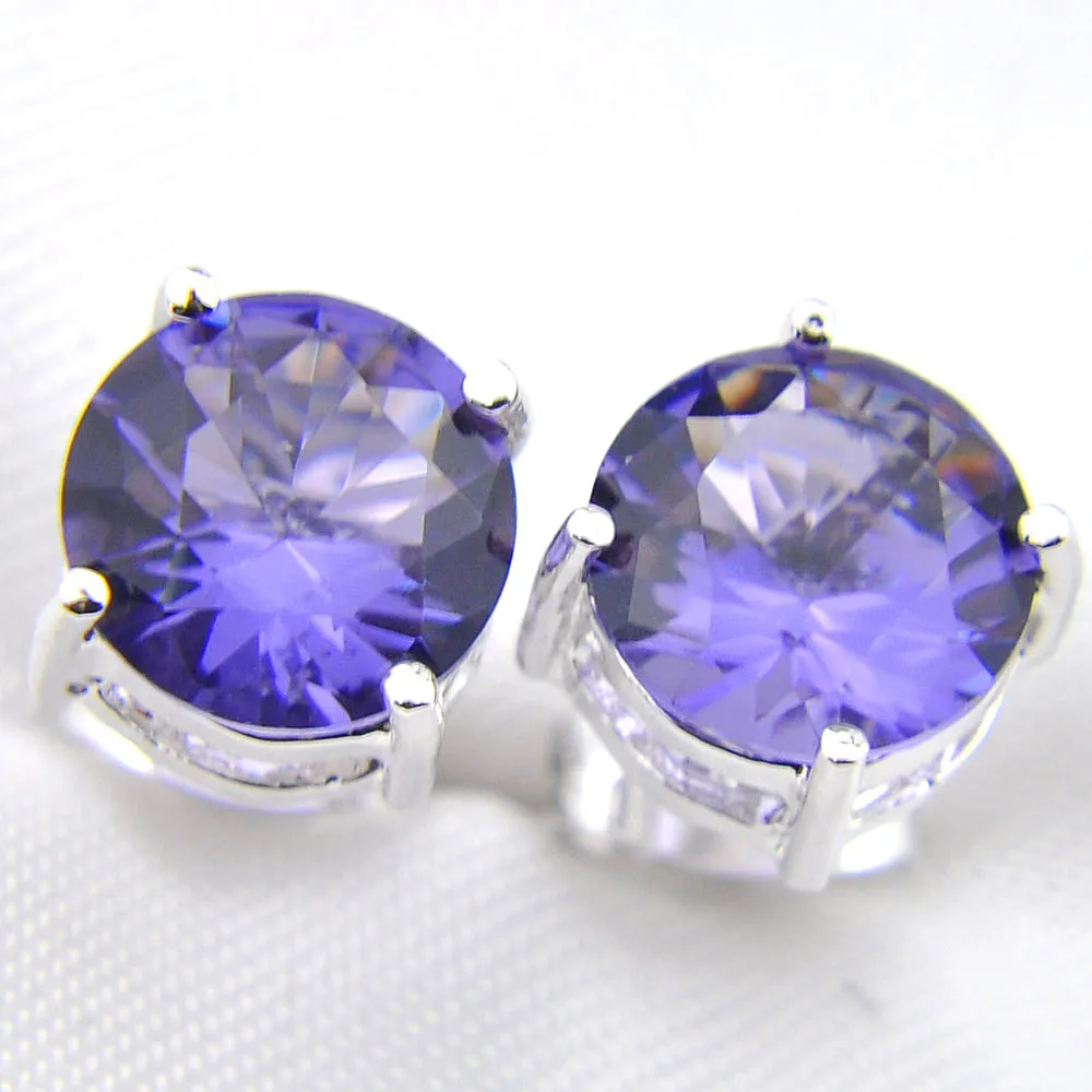 LuckyShine Fashion Simple Women Purple Stud Earrings 925 Silver Wedding Party Women Men Round Stud Ear Brand New 8 mm