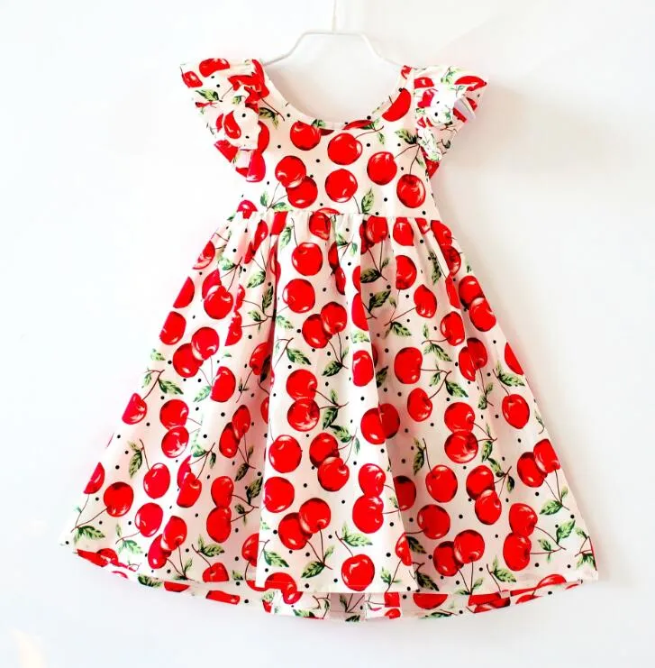 Ins Cherry cytrynowa bawełniana sukienka bez pleców dziewczyny kwiatowa sukienka plażowa urocza dziecko letnie backless sukienka dla dzieci w stylu vintage kwiat 6936650