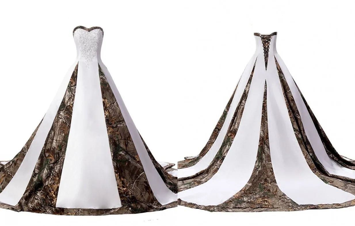 2018 Plus Size Camo Wedding Dress With Sweetheart Applique, Lace