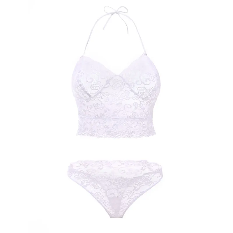 Set di reggiseni in pizzo sexy da donna Set di biancheria intima slip a vita bassa con canotte in pizzo scavato