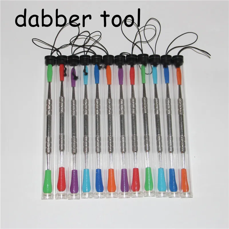 Smoking Wax dabbers Dabbing tools with silicone tips 120mm glass dabber tool Stainless Steel Pipe CleaningTool and Plastic Tubes