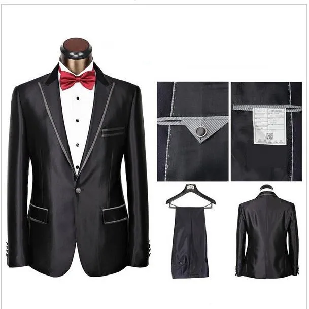 Personnaliser Noir Smokings Marié Peak Revers Un Bouton Retour Vent Groomsmen Blazer Hommes D'affaires Formelle Prom Costume (Veste + Pantalon + Noeuds Noeud) 206