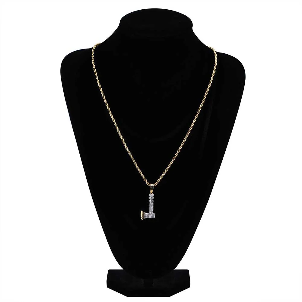 Hip Hop Gold Color Bated Ax Pingente Colar Pingente Micro Pavor de Zircão Icepado Jóias Com Chain3357891