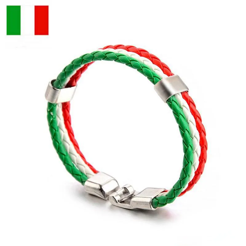 World Cup Football Soccer Team Leather Bracelet With National Flag Stripe Charms Handmade Braided Wristband Fans Gift