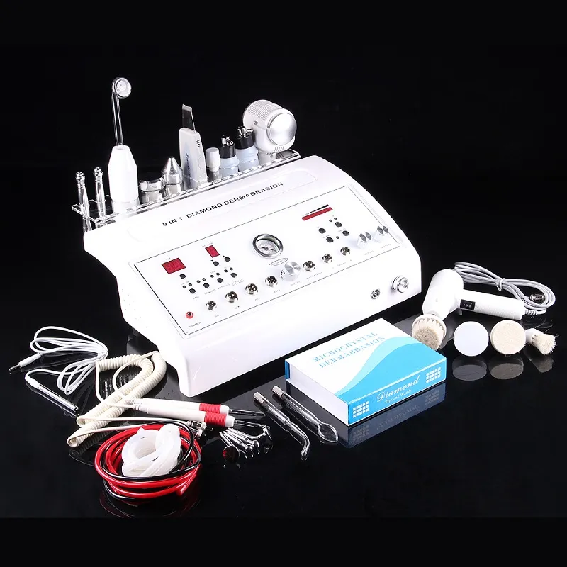 9 i 1 Super Microdermabrasion Skin Care Ultraljud Skin Scrubber Galvanic Massage High Frequency Face Lift Oxygen Jet Peel Machine