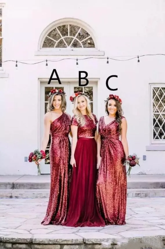 Maroon sequin sales bridesmaid dress