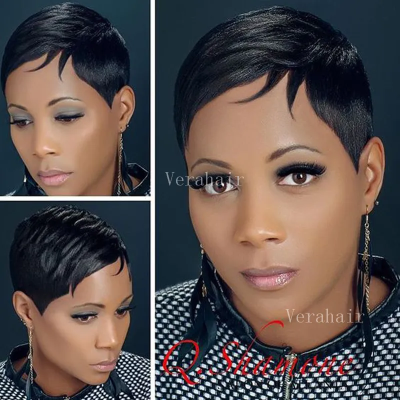 Parrucche Pixie Cut Natural Black Women bob Nessuna parrucca anteriore in pizzo Parrucca molto corta per capelli umani con tagli completi fatta a macchina