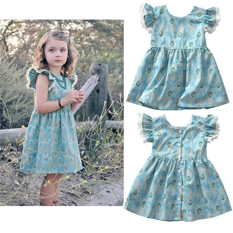 Peacock Feather Print Cotton Girls Party Dresses For Baby Girls Summer 2018  Collection From Boutique_kids, $10.72