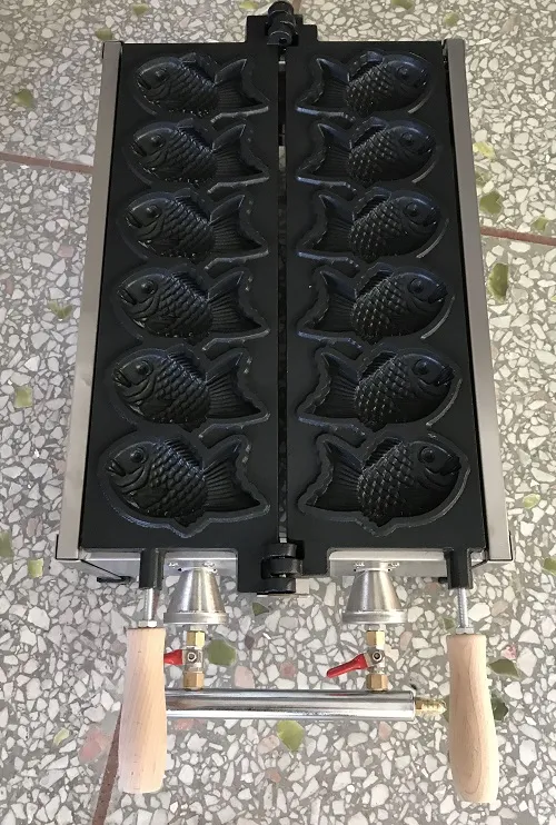 Máquina de waffle de peixe tipo 6 peças de gás GLP Taiyaki por transporte rápido