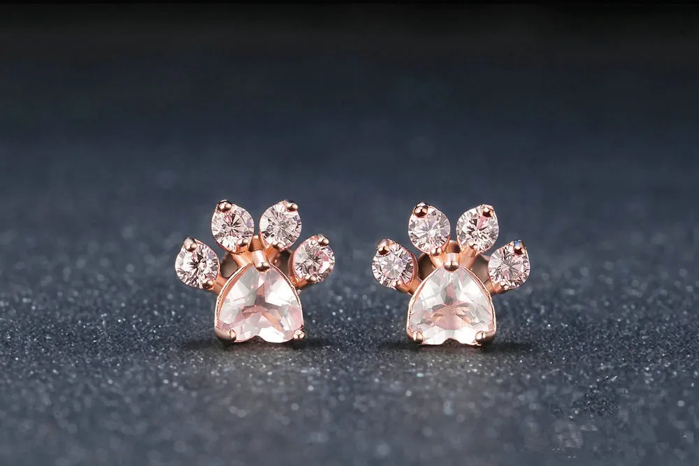 Roze kristalzaad oorbellen zilvergeplateerde studs oorbel mooie dierenontwerper sieraden voor vrouwen kinderen meisjes mode sieraden