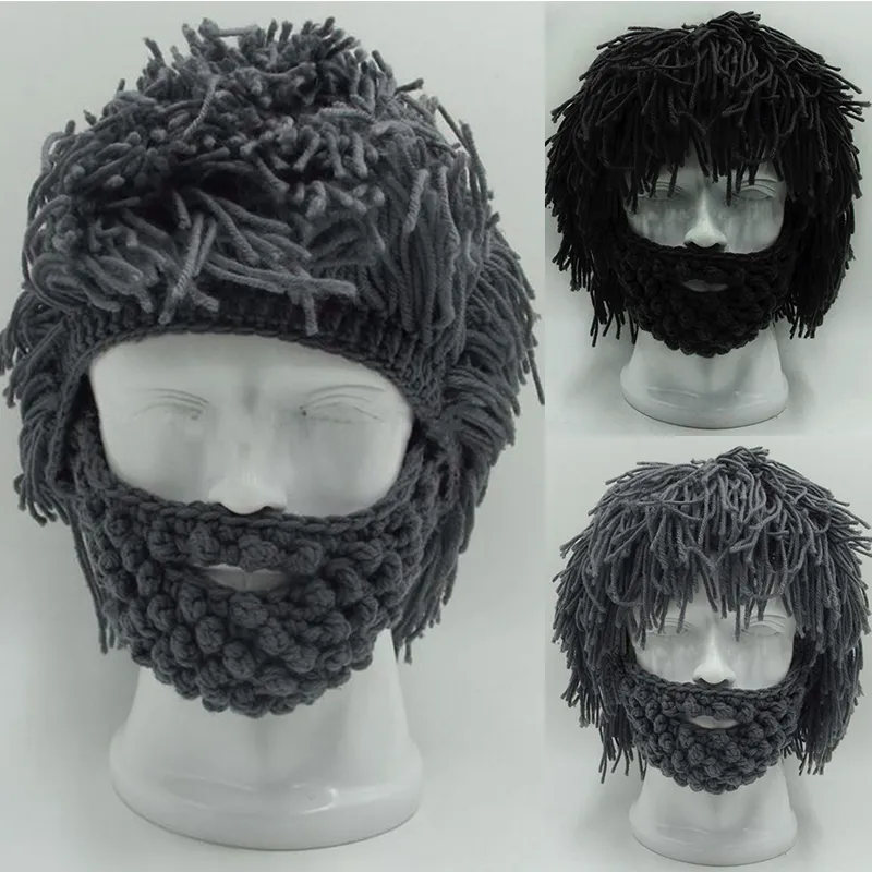 Cool Gifts Beard Hats Handmade Knit Warm Winter Caps Halloween Funny Party Beanies for Mad Scientist Caveman Men Women BBYES