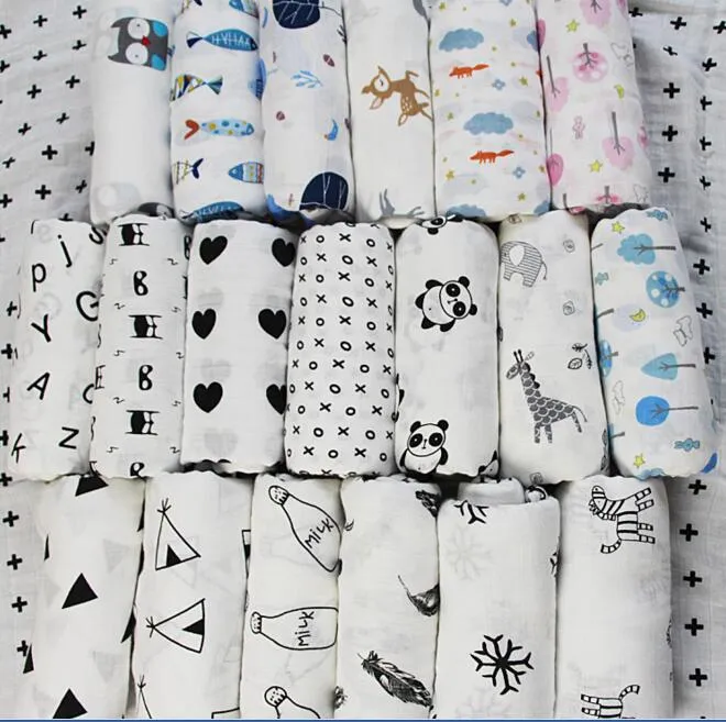 62 stilar baby Muslin Swaddles 100% bomull Filtar Barnkammare Sängkläder Nyfödda Swadding Badlakan 122x122cm