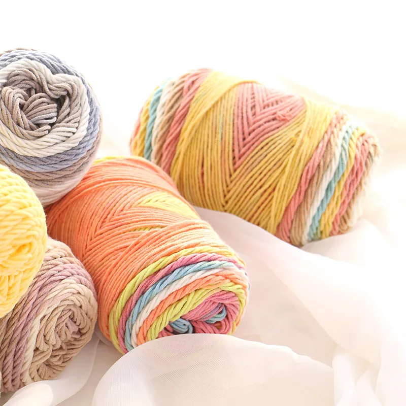 Fine Quality 100g/ball Space Dye Rainbow Color Cotton Blended Yarn Beautiful Soft Hand Knitting Thread For Blanket Pillow Scarf
