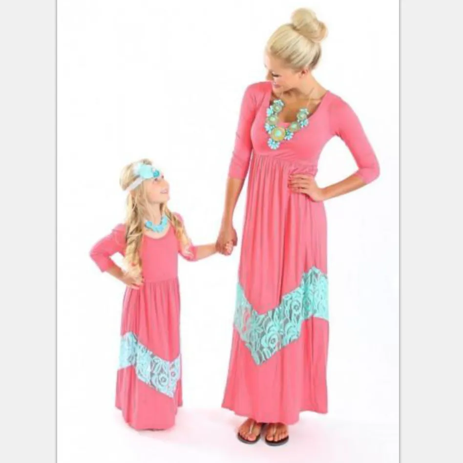 Mommy and me family matching mother daughter dresses clothes Patchwork mom and Girl dress kids parent child outfits