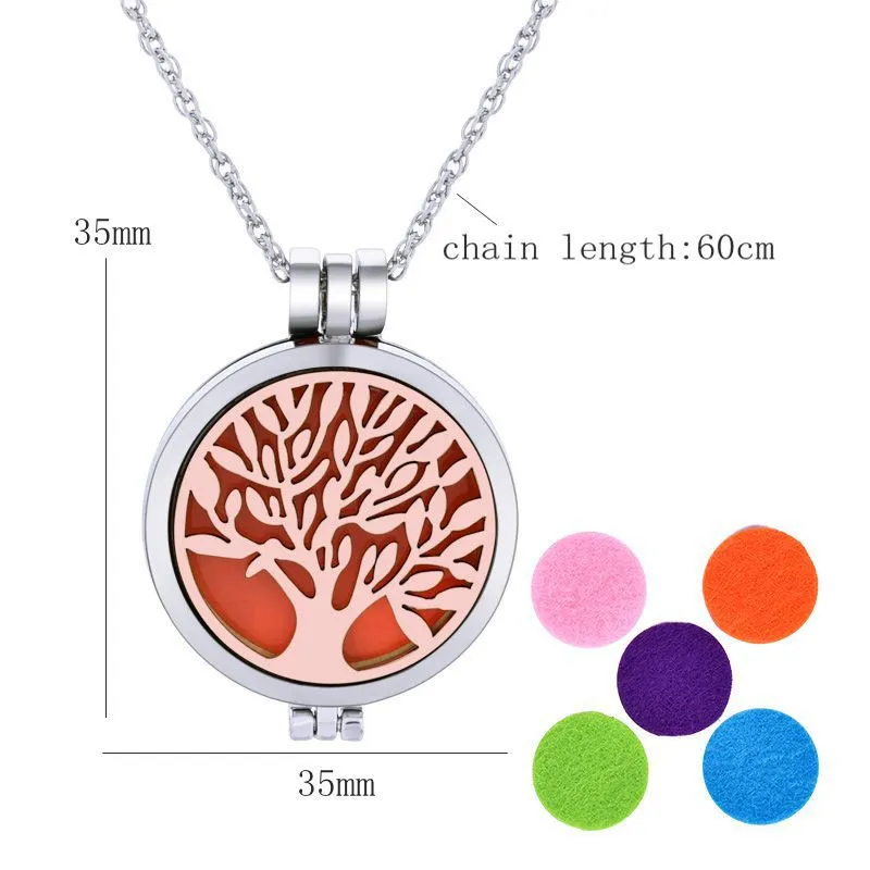 3 Colors Tree of life Aromatherapy Essential Oil Diffuser Necklace openable Locket with Refill Pads DIY Fashion Jewlery for Women