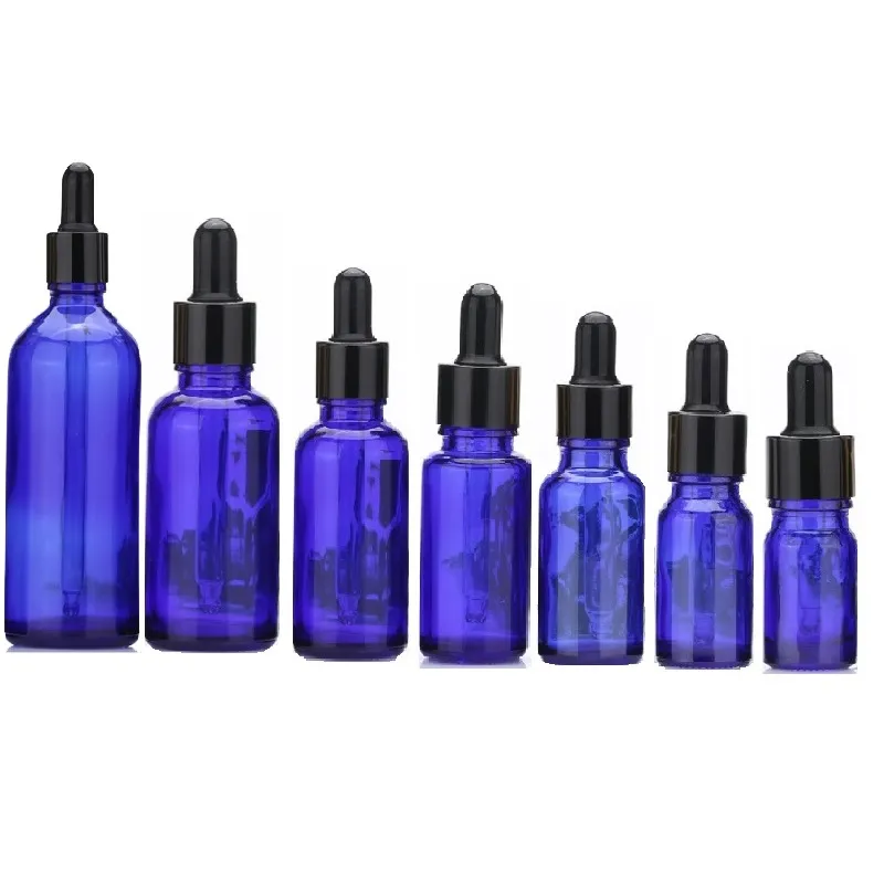 Blaue Glasflüssigkeitsreagenz-Pipettenflaschen, Augentropfer, Aromatherapie, 5 ml-100 ml, ätherische Öle, Parfümflaschen, Großhandel mit kostenlosem DHL