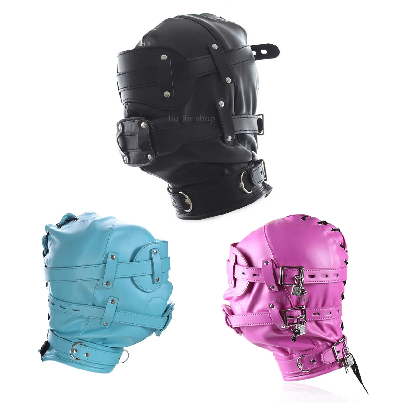 Bondage Open Mouth Gag Läder Full Gimp Hood Mask Padded Locked Eye Blind Fold Bondage # T56