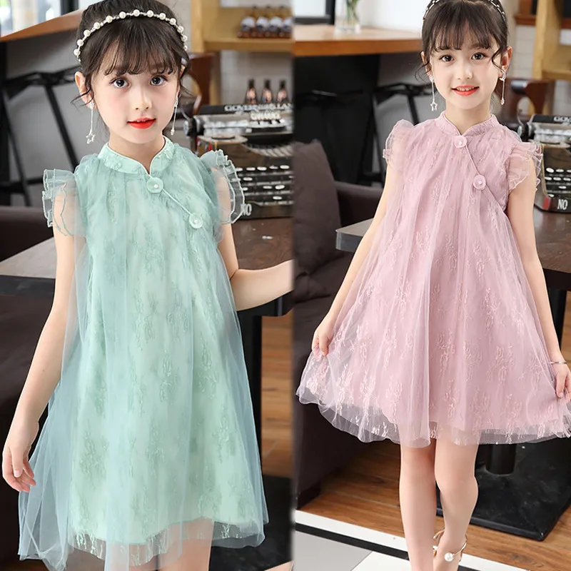 Prinzessin Kleid für Kinder koreanische Mädchen Kleidung Sommermode ärmellose Spitze Kleid klassische Mesh Kleider Party Geburtstagsgeschenk