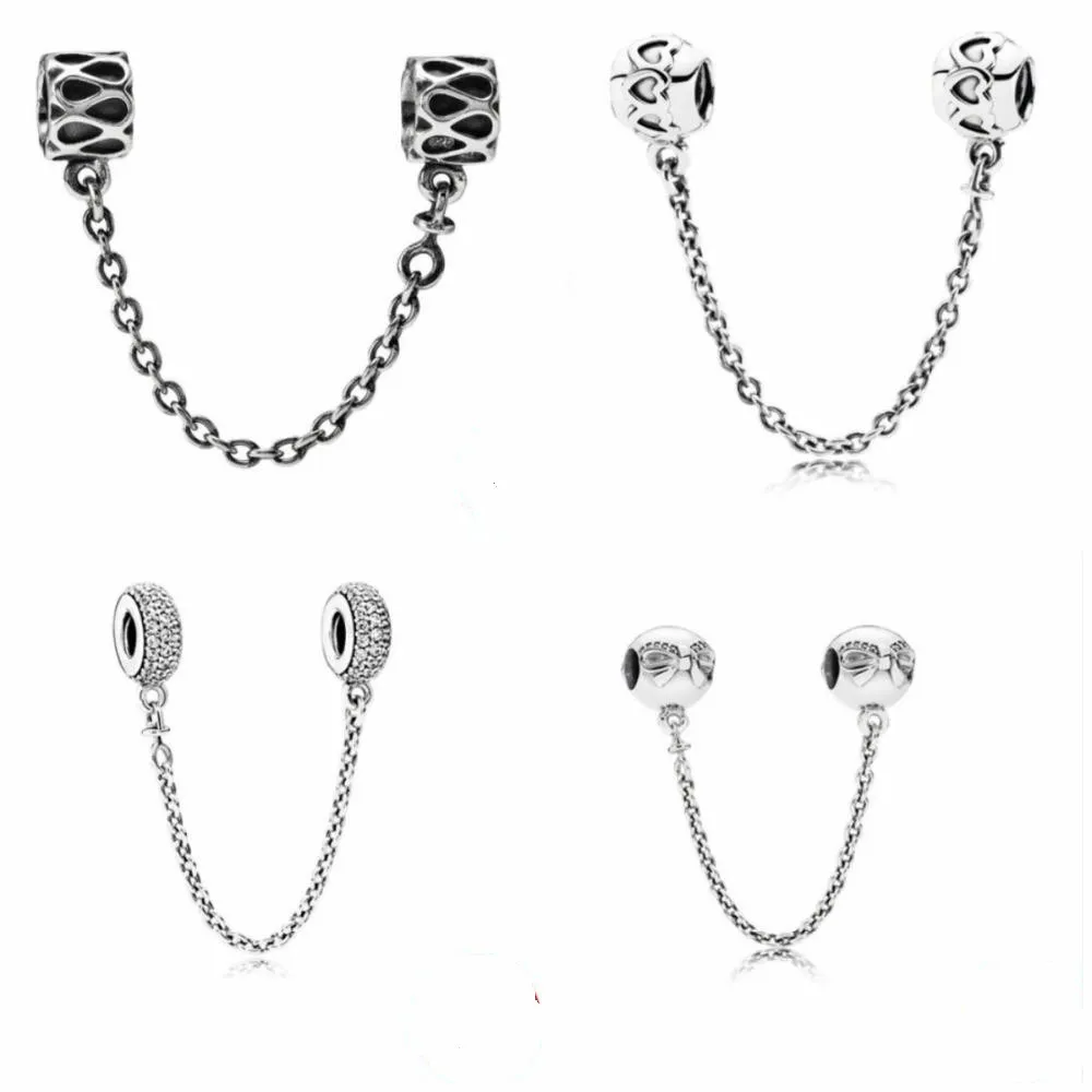 Fine jewelry Authentic 925 Sterling Silver Bead Fit Pandora Charm Pave Inspiration Crystal Safety Chain Beads beads