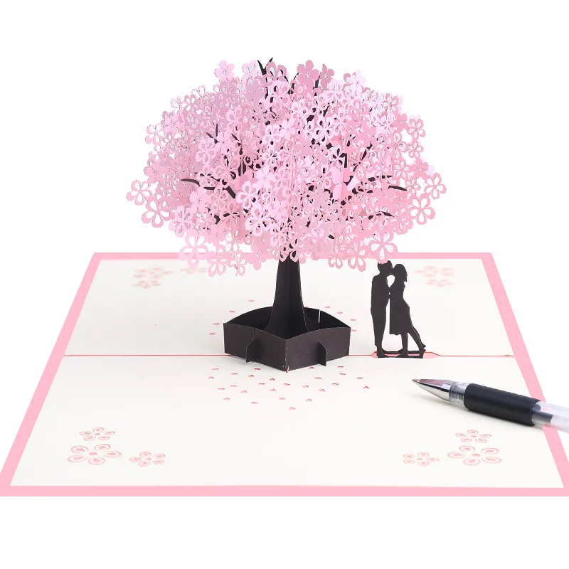 Biglietto d'auguri 3d con fiori di ciliegio, biglietti d'auguri pop-up con fiori romantici, biglietti di congratulazioni per matrimoni, biglietti pop-up per San Valentino