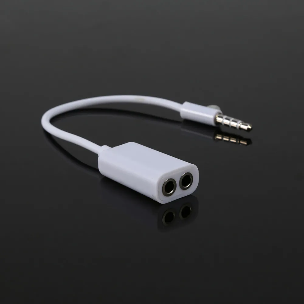 4 Pole Headphone Splitter White 3.5mm aux Audio Jack Stereo Earphone Double Adapter Cable for iphone android Mobile Phone MP3