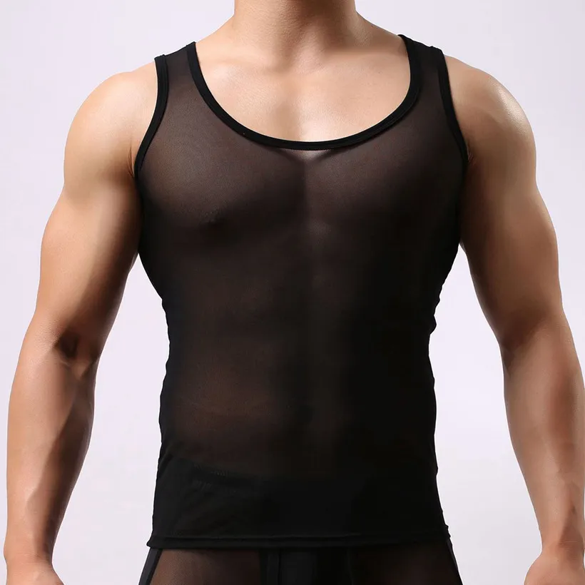 Brave Person Mens See Through Tank Tops Compressie Mesh Top Mouwloze Undershirt Heren Bodybuilding Stringers Elastic