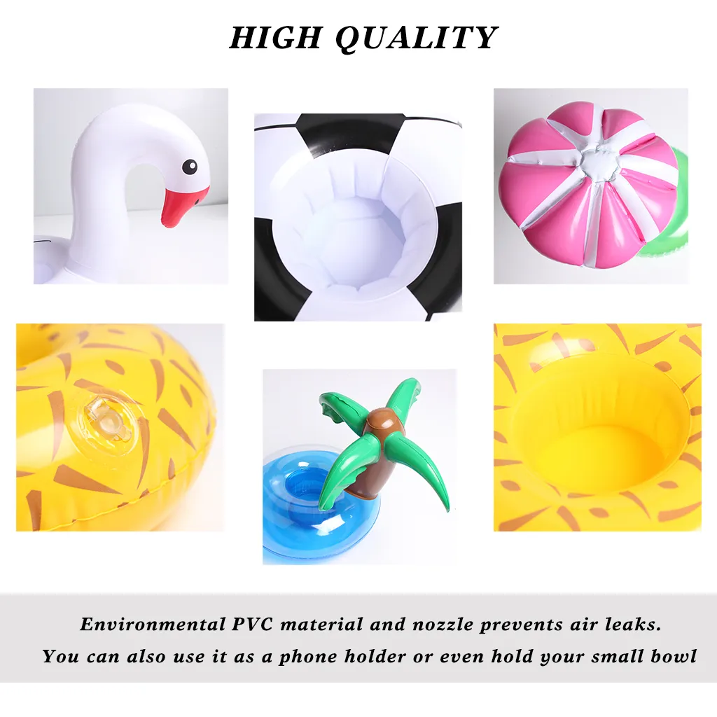 Inflatable Drink Holders Drink Floats Inflatable Cup Coasters for Pool Party&Kids Bath Toys Swan,Football,Pineapple,Palm Tree,Mushroom
