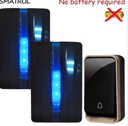 SMATRUL self powered Waterproof Wireless DoorBell no battery EU plug home Door Bell 1 button 2 Receiver 110V 220V LED light Deaf