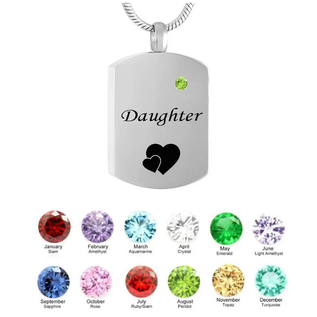 Kişiselleştirilmiş Kare Kolye kızı Birthstone adı Kolye Kremasyon Urn Kolye özel Takı