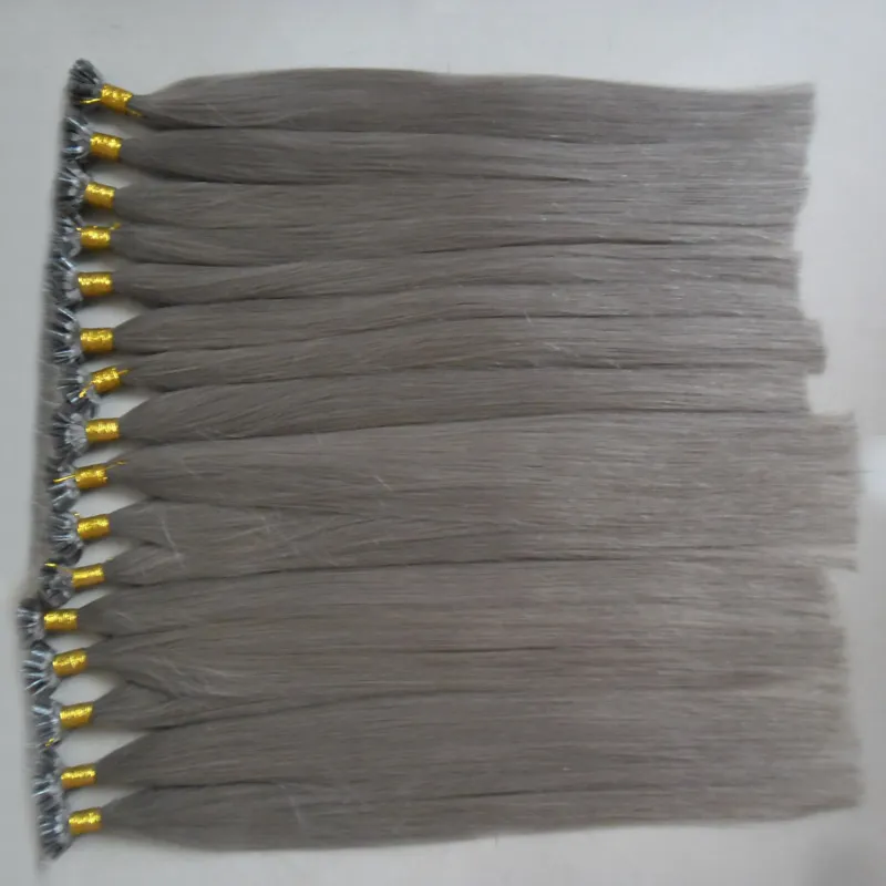 Straight Machine Made Grey Virgin Hair Pre Bonded Keratin Kapslar Hår 100g Nail U Tips Hårförlängningar