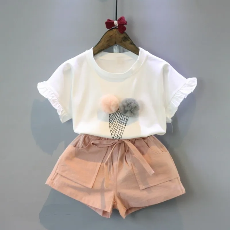 27 년 어린이 아기 소녀 tshirt topsshorts 바지 옷 복장 세트 소녀 의상 어린이 정장 어린이 여름 부티크 의류
