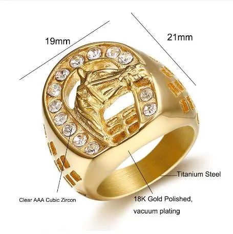 QMHJE Animal cheval titane acier couleur or clair CZ hommes bague de mariage bijoux Punk Rock mâle Biker bande Hip Hop anneaux DAR234270d