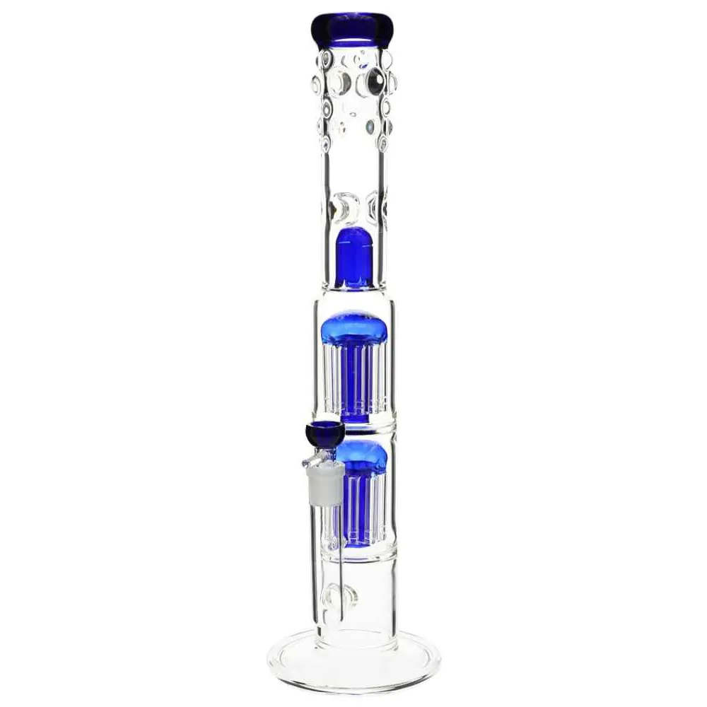 Hookahs 18" Glass Bong grace water pipe double 8x arm-tree dome perc without shot hole Blue send