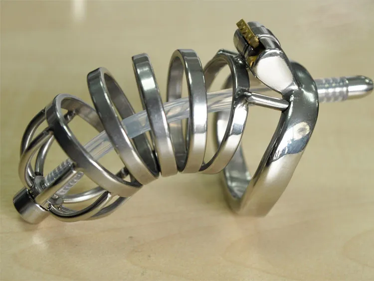 Male Stainless Steel Cock Cage Large Penis Cage With Silica Gel Catheter Chastity Belt Device BDSM Sex Toy A276-1