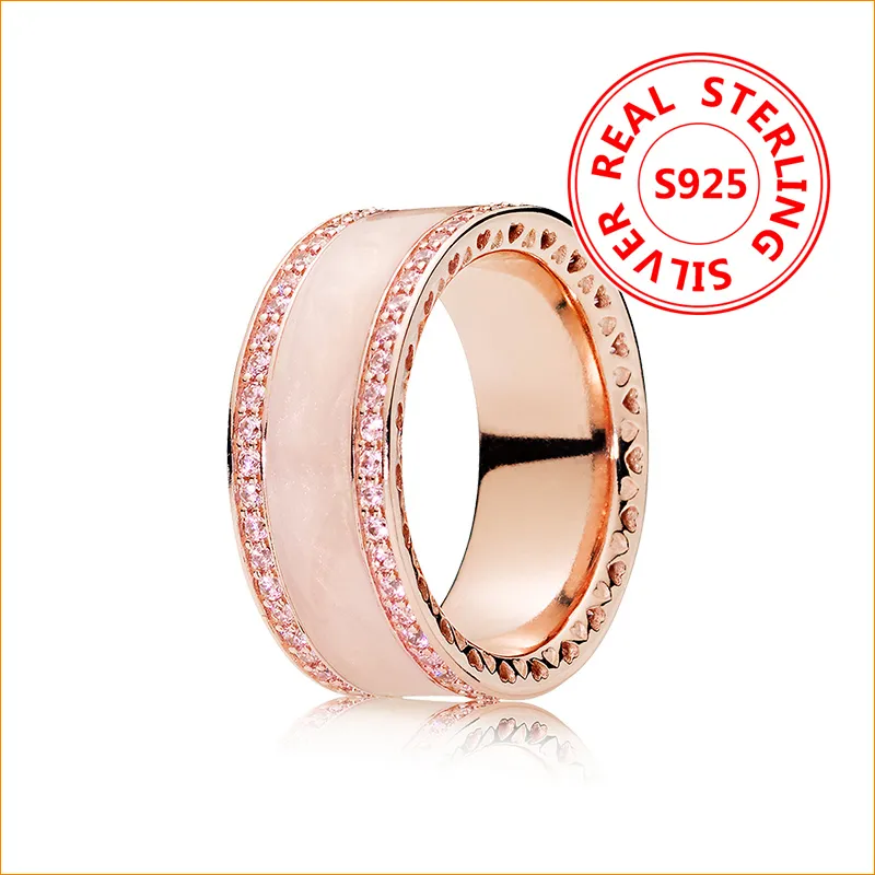 Кольцо из 100% стерлингового серебра 925 пробы с белой и розовой эмалью и оригинальной коробкой для кольца Pandora из розового золота 18 карат для женщин и девочек