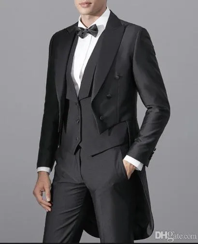 Mode charcoal tailcoat män bröllop tuxedos utmärkt brudgum tuxedos groomsmen män middag prom ceremonial klänning (jacka + byxor + slips + väst) 60