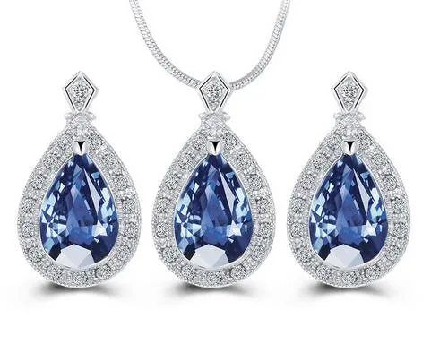 Mode Blauw Crystal Water Drop Sieraden Set Ketting Set Afrikaanse Kralen Charms Maxi Oorbellen Verklaring Bruiloft Sieraden Set