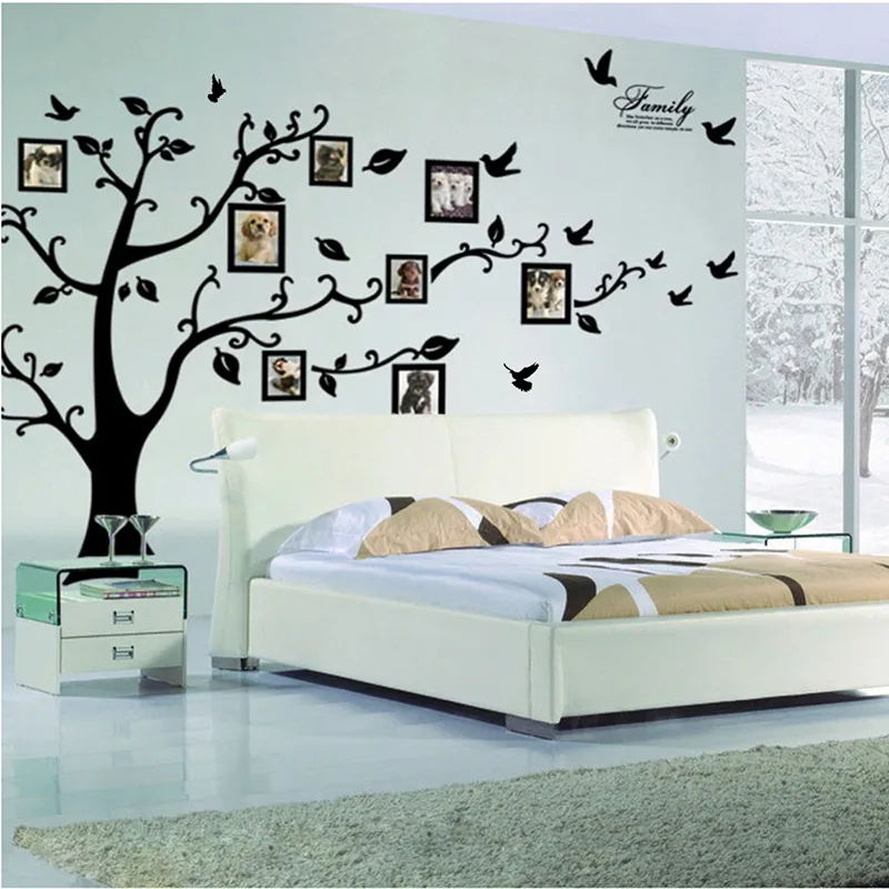 Muursticker Grote 200 * 250 cm / 79 * 99in Zwart 3D DIY Photo Tree PVC Muurstickers / Lijm Familie Muurstickers Muurschildering Kunst Home Decor