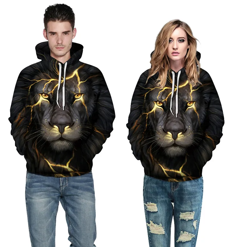 Halloween Personlig Digital Utskrift Kvinnor Mode Lion Head Hooded Sweater Big Yards Baseball Uniform Sweatshirt Män och kvinnor Båda sexe