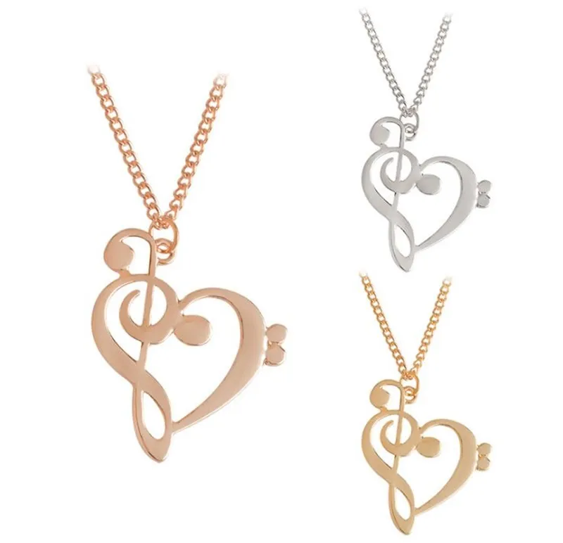 Collana con ciondolo a forma di nota musicale a forma di cuore vuoto minimalista semplice moda gioielli musicali oro argento regalo speciale