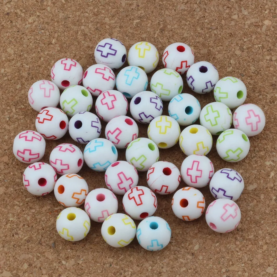 1000pcs / lots 중공 십자가 조각 된 아크릴 라운드 스페이서 비즈 종교 구슬 느슨한 beads10mm / 8mm / 6mm 보석 DIY E-4